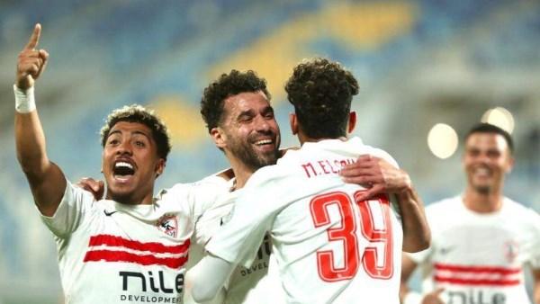 لاعبو الزمالك يحتفلون بعد أداء قوي أمام شباب بلوزداد