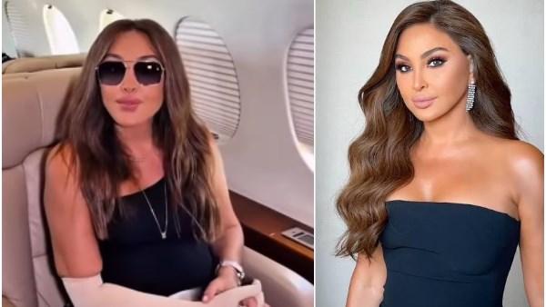 إليسا تظهر بضمادة على يدها اليمنى أثناء وصولها إلى الساحل الشمالي استعدادًا لحفلها