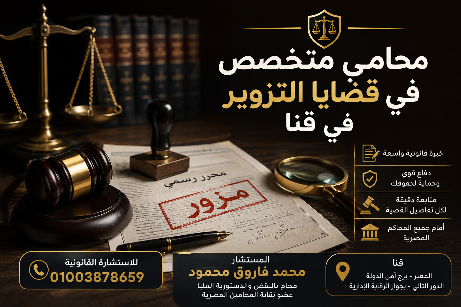 محامي متخصص في قضايا التزوير في قنا