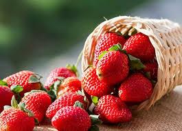 وعاء فراولة طازجة ومجمدة مع فنجان شاي دافئ