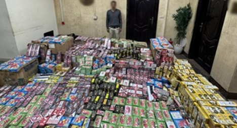 أجهزة الأمن أثناء ضبط ملايين الألعاب النارية بالقاهرة والفيوم