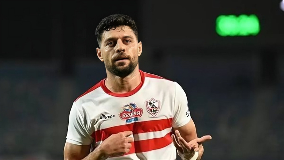 مصطفى شلبي لاعب الزمالك أثناء مباراة سابقة