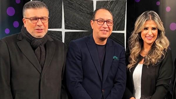 الإعلامي عمرو عابدين رئيس قناة النيل دراما مع الإعلامية آيات أباظة في احتفال مرور 30 عامًا على تأسيس القناة