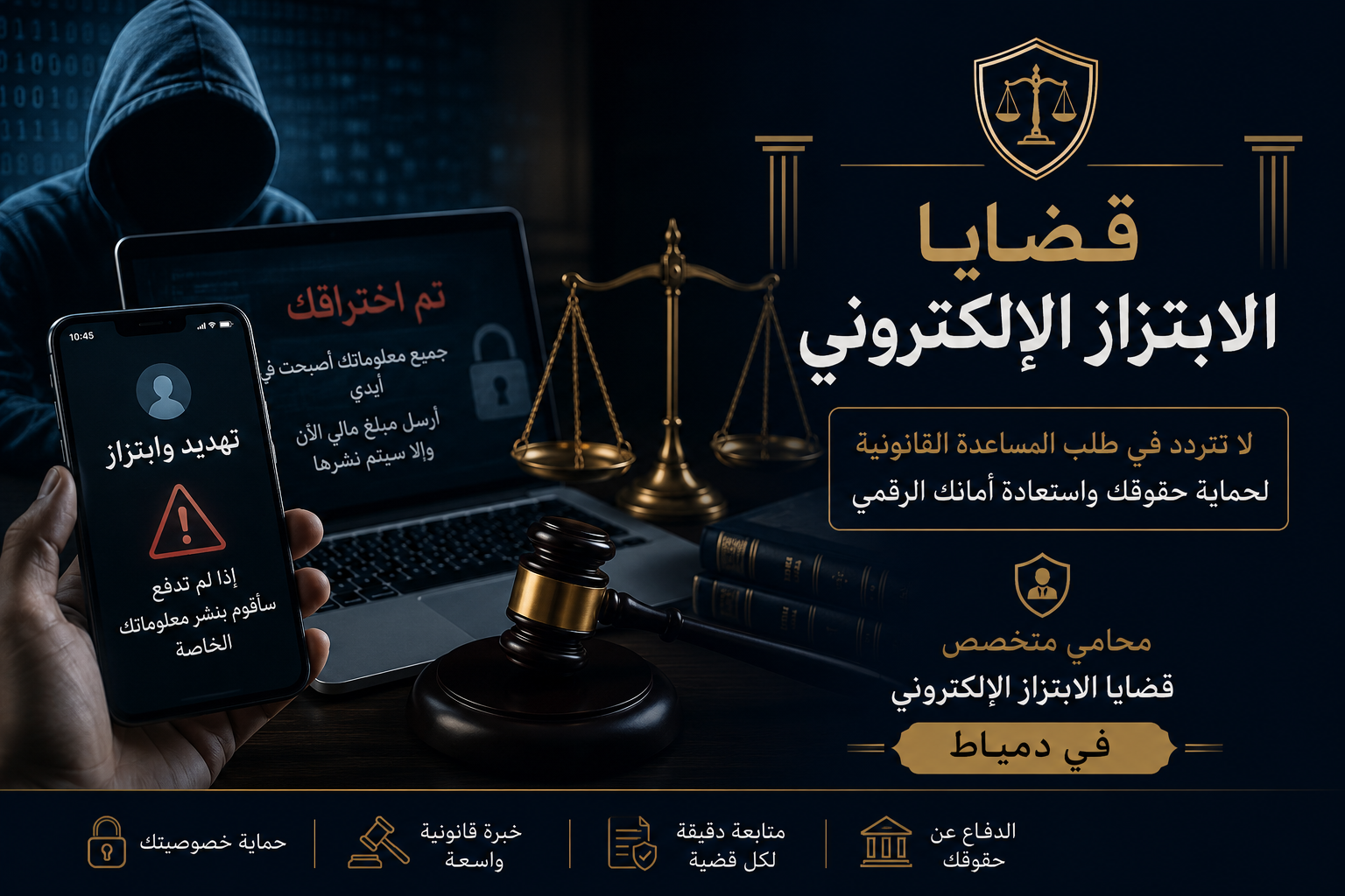 محامي قضايا الابتزاز الإلكتروني في دمياط