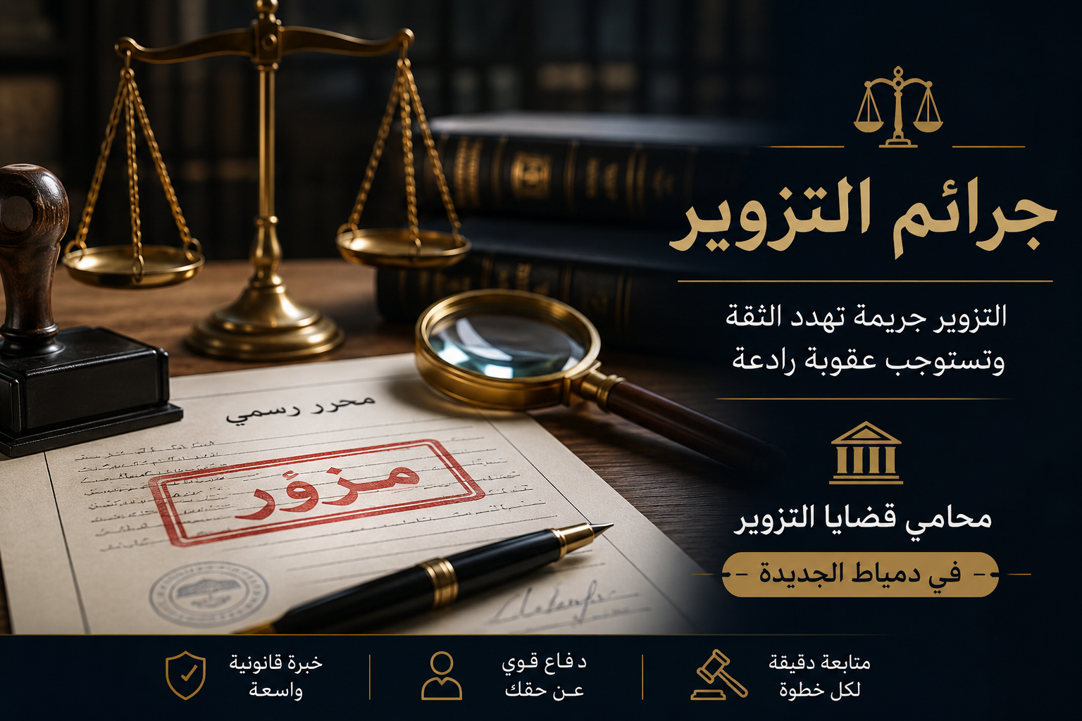 محامي لقضايا جرائم التزوير في دمياط الجديدة