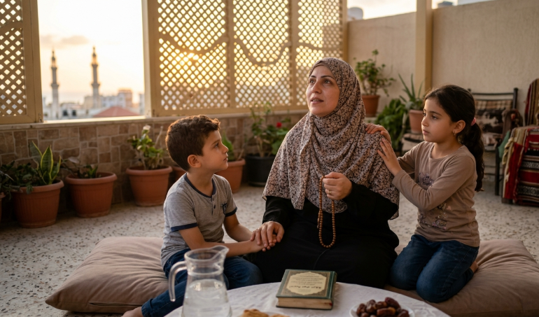 ام تدعو اللة لحفظ اولادها