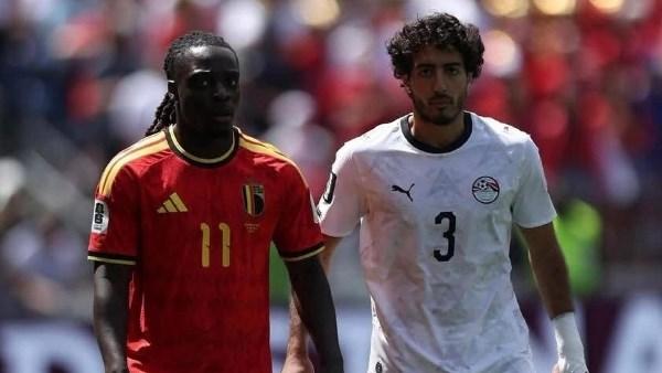 محمد هاني لاعب منتخب مصر بعد تسجيل هدف عكسي في كأس العالم 2026 خلال مواجهة أستراليا في دور المجموعات.