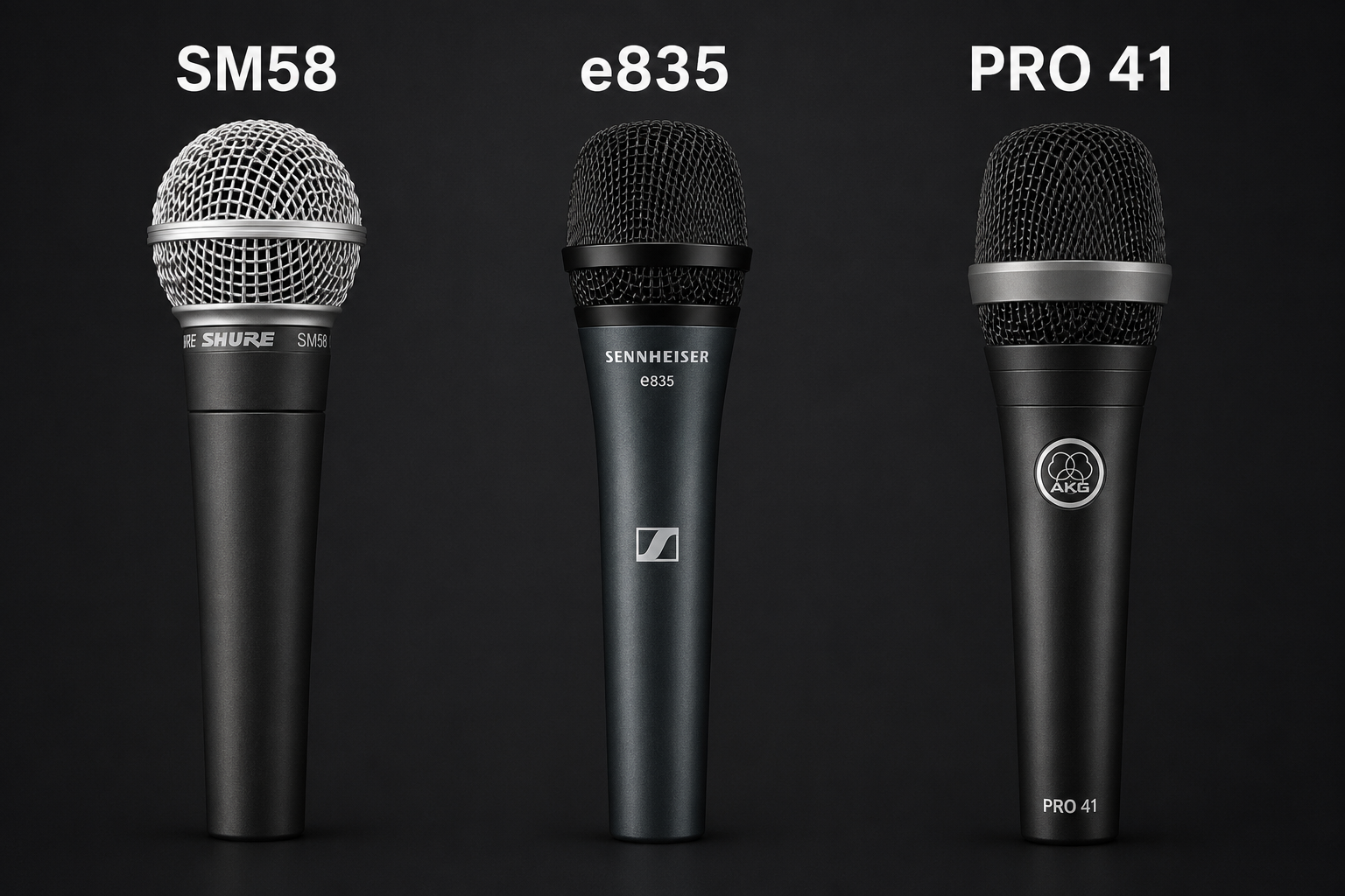 أفضل ميكروفونات الحفلات 2026 | مقارنة SM58 و e835 و PRO 41