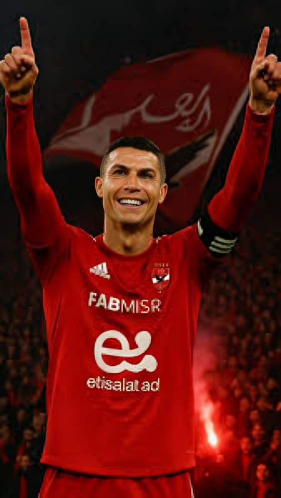 رونالدو وقميص الأهلي خلفه.