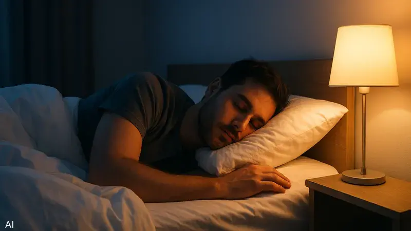 رسم توضيحي لأشخاص ينامون بسلام مع رموز للقلب والصحة