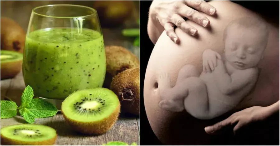 ثمرة كيوي مقطعة على طبق صحي للمرأة الحامل