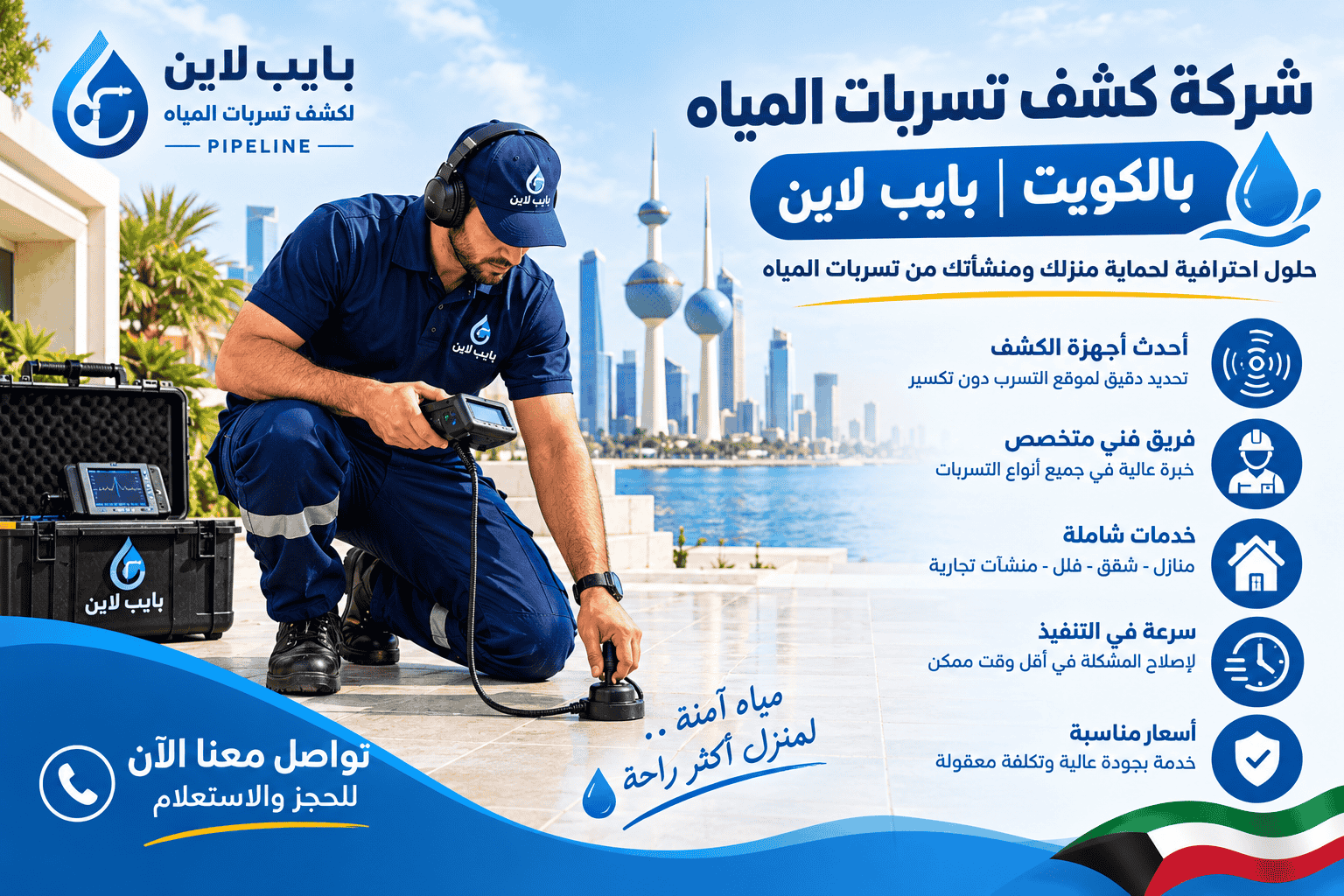 شركة كشف تسربات المياه بالكويت | بايب لاين