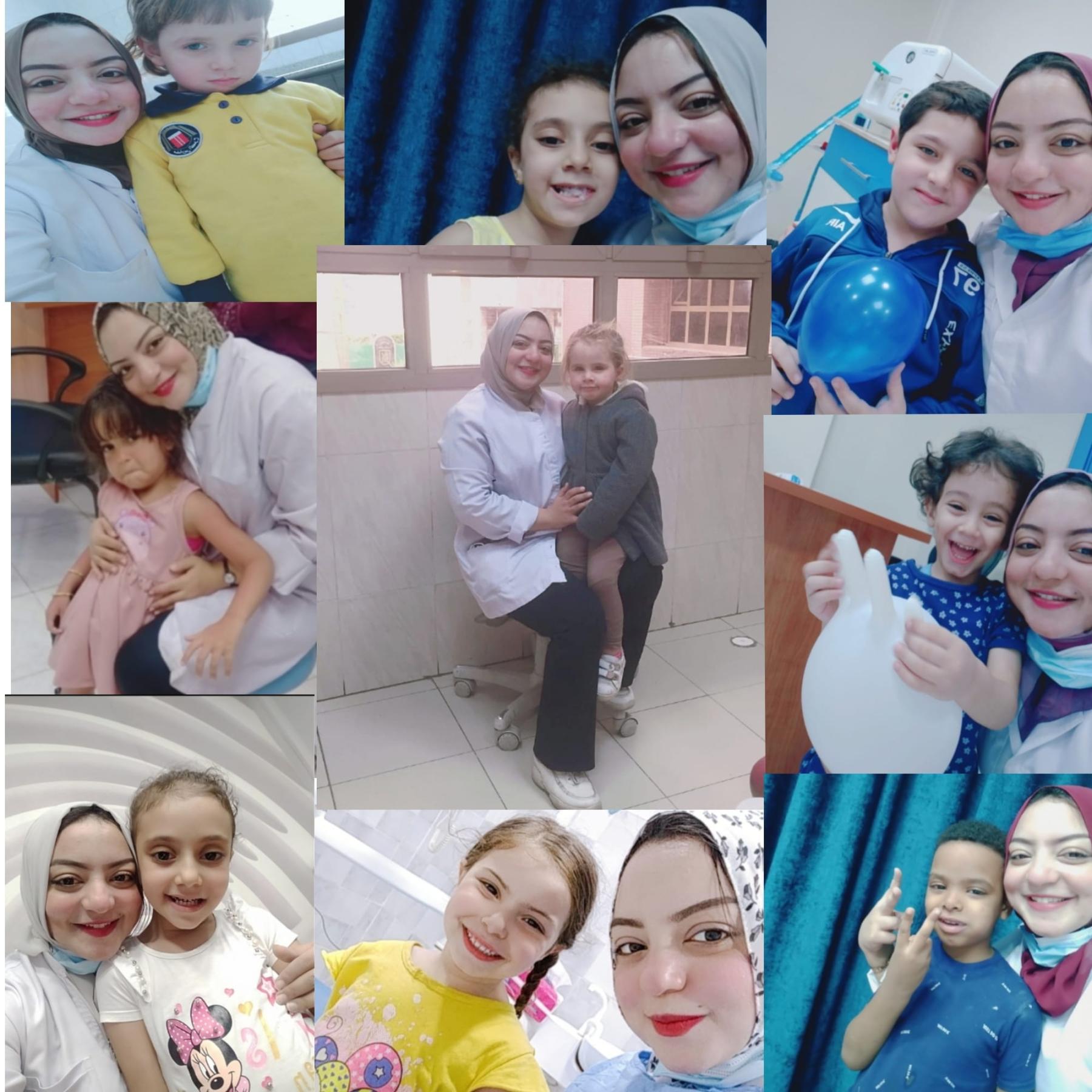 الدكتوره منه مع مجموعه من الاطفال بعد استردار الابستامه 